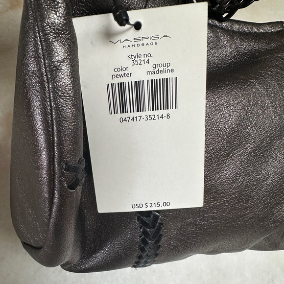 Y2K Via Spiga Madeline Pewter Leather Hobo with Braided Strap and Tassel NWT - Picture 8 of 8